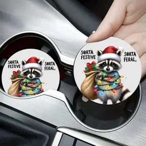 Weihnachten Auto Untersetzer Holz saugfähige Tassenmatte süßer Waschbär Urlaubs Party