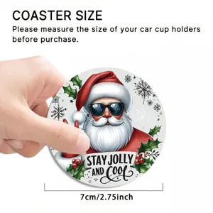 Detail view of the Christmas Santa Claus car cup coaster, showing compact size and print.
