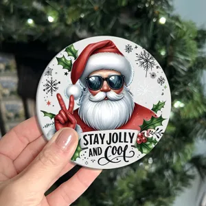 Christmas round coaster with cool santa graphic print festive holiday table decor drink mat