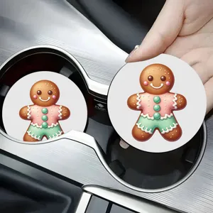 Süßer Lebkuchenmann Auto Untersetzer Set, saugfähige Keramik Tassenmatte für Autoinnenraum.