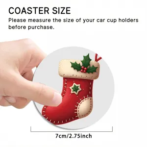 Weihnachts Auto Untersetzer mit festlichem Strumpf Design, runde Tassenhalter Matte 7cm.