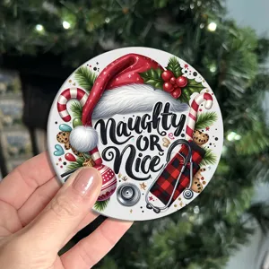 Christmas stethoscope design round coaster close-up, festive table decoration detail view