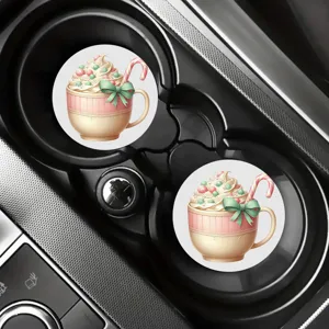 Set de sous-verres de voiture de Noël, tapis absorbants en céramique mignons pour déco auto.
