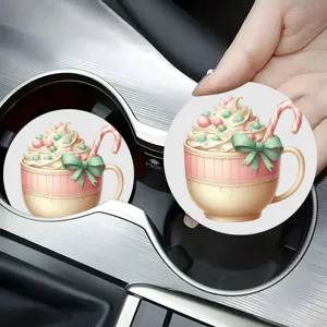 Dessous de verre de voiture de Noël en céramique, tapis antidérapant absorbant de fête.