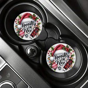 Christmas car coasters set absorbent ceramic non-slip cup mats for holiday decor
