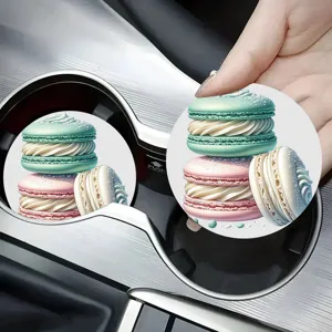 Joli ensemble de sous-verres de voiture macarons, insert porte-gobelet absorbant pour auto.