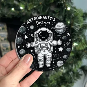Round absorbent ceramic cup mat with space astronaut pattern for coffee tea and table decor.