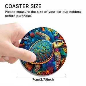 Silicone car coaster with colorful sea turtle design, 7cm diameter portable cup holder mat.