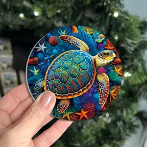 Detailed view of a vibrant sea turtle silicone cup mat, colorful marine animal art design.