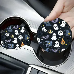 Set de posavasos para coche de Halloween, alfombrilla antideslizante fantasma calabaza