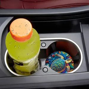 Silicone car cup coaster with vibrant sea turtle animal pattern for auto interior decor