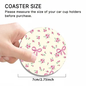 Cute pink bow silicone car coaster 7cm floral anti-slip heat resistant coffee cup mat