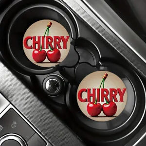 Car cup coasters absorbent non-slip round drink mat cherry pattern interior accessory set 2pcs