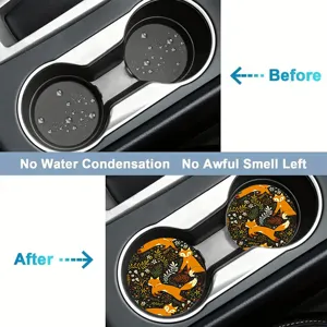Silicone car cup holder coaster with cute fox floral pattern waterproof anti slip mat