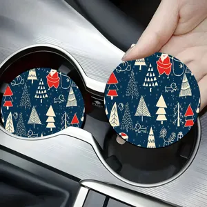 Christmas silicone car coasters with cute Santa and tree patterns, perfect for auto cup holders.