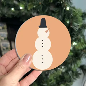 Cute cartoon snowman car coaster, non-slip rubber cup holder insert, auto interior decor.