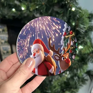 Christmas coaster round silicone table mat cute Santa Claus and reindeer holiday decor cup pad