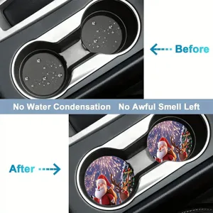 Christmas car cup holder coasters absorbent silicone pads anti-slip mats interior decor for auto