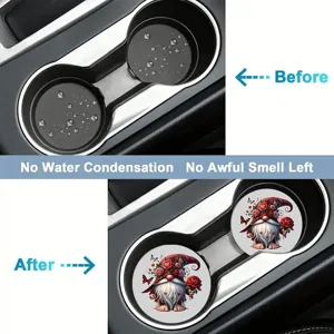 Absorbent car coasters 2 pack cute floral gnome design cup holder insert mats for vehicle