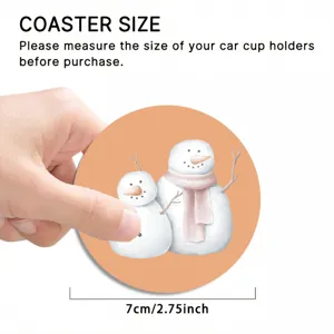 Cute snowman car cup coaster, non-slip 7cm round automotive drink holder mat for interior decor.