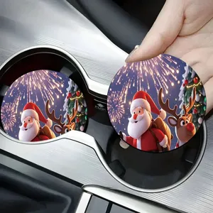 Christmas Silicone Car Coasters Non-Slip Cup Mats Santa Claus Reindeer Tree Patterns For Home Office Vehicle Interior Decoration