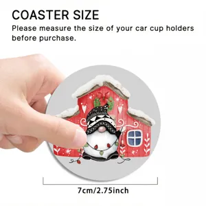 Christmas Gnome Car Coaster Round 7cm 2.75 Inch Cute Holiday Cup Holder Mat for Auto Home