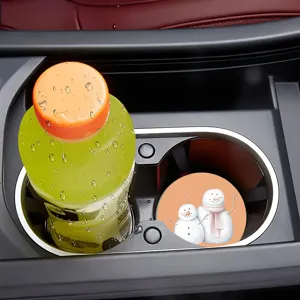 Cute cartoon snowman car cup coaster, non-slip anti-dust auto cup holder mat interior decor.