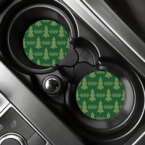 Christmas tree pattern silicone car coasters set of 2, non-slip auto cup holder inserts.