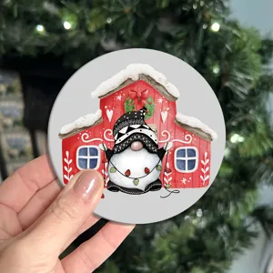 Christmas Gnome Ceramic Coaster Red Snowy House Table Decor Drink Mat Festive Gift