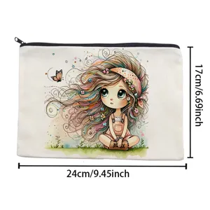 Niedliche Aquarell Anime Mädchen Leinen Federtasche, Kosmetiktasche mit Reißverschluss.