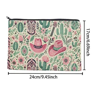 Retro Western Stil Leinwand Reißverschluss Make-up Tasche mit pinken Stiefeln Kaktus.