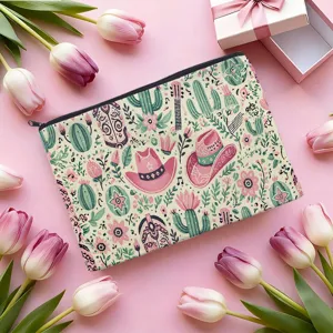 Vintage Western Kaktus Blumen Print Reißverschluss Make-up Tasche große Leinwand Kulturbeutel