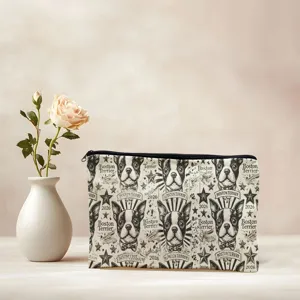 Vintage Boston Terrier canvas zipper pouch cosmetic bag makeup storage bag for women daily use