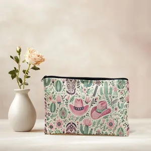 Retro Blumen-Muster Kosmetiktasche, große Kapazität Leinwand Reißverschluss Aufbewahrungstasche.