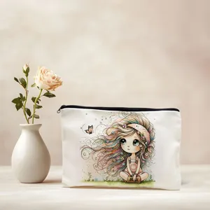 Süßes Aquarell Mädchen Druck Canvas Kosmetiktasche Reißverschluss Etui Federmäppchen.