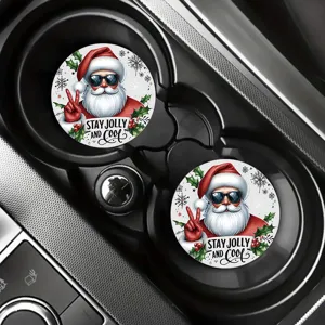 Detailed view of the Christmas Santa car coaster featuring a cool design and floral pattern.