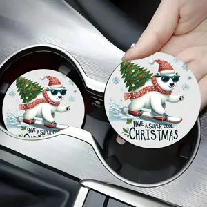 Weihnachten Auto Untersetzer saugfaehig Tassenmatte niedlicher Eisbaer Tischdekoration