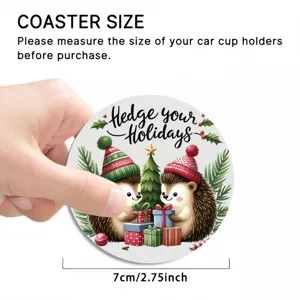 Weihnachts Igel Auto Untersetzer Nahaufnahme, festliche Tassenmatte Produktdetails.