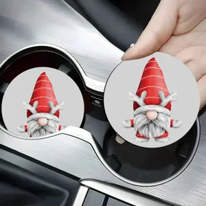 Christmas gnome diamond painting coaster detail shot, cute DIY art craft cup mat for gift.