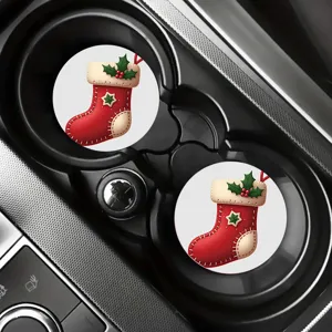 Weihnacht Auto Tassenuntersetzer, niedlicher Feiertag Socken Druck, saugfähige Halter Matte.