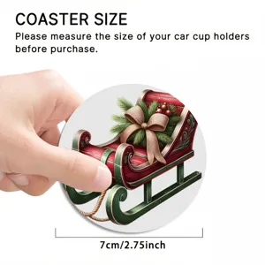 Weihnachts Auto Untersetzer mit Schlitten Motiv, 7cm Glaskeramik Tassenmatte fuer Fahrzeuge.