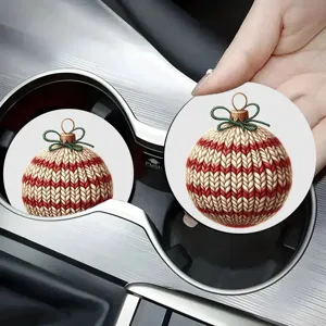 Weihnachts Auto Tassen Untersetzer mit Strickkugel Muster, saugfähige Getränkeuntersetzer.