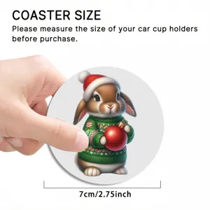 Cute Christmas Rabbit Car Coaster Non-Slip Cup Holder Mat Holiday Auto Interior Decor 7cm