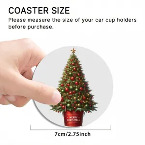 Sous-verre de voiture Noël 7cm rond support tasse insert design d'arbre de fête déco auto