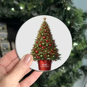 Sous-verre de sapin de Noël décoration de table festive tapis de tasse rond pour fête de maison