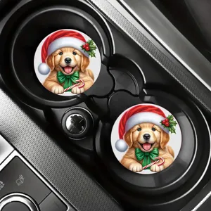Sottobicchieri auto Natale cucciolo golden retriever simpatico porta tazza ceramica