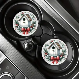 Lot de sous-verres de voiture de Noël, tapis de café en céramique absorbante pour l'intérieur auto.