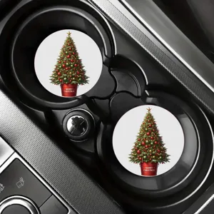 Sous-verres de voiture Noel lot 2, motif arbre de Noel festif insert porte-gobelet en ceramique.
