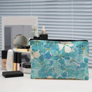 Floral print cosmetic bag portable zipper storage pouch for daily travel makeup items