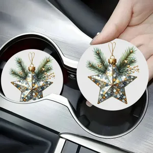 Sottobicchiere per auto di Natale, design stella con paillettes, decorazione interna assorbente.